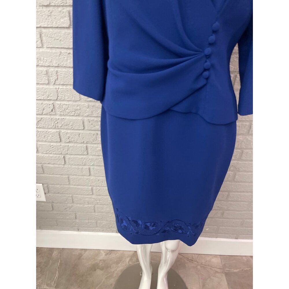 Donna Morgan Women Petite Blue Embroidered Hem Dress Size 10P - Picture 6 of 10